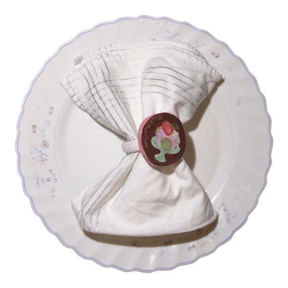 Set of 6 Vintage Ceramic Porcelain Napkin Rings Holders Pastel Dessert Design - Picture 9 of 15